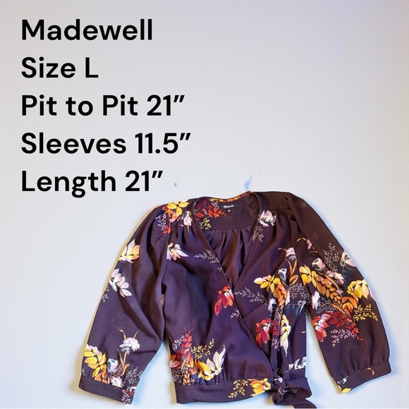 Madewell Floral Deep V Neck Faux Wrap Tie Blouse Feminine Size Large 3/4 Sleeve - Picture 11 of 11